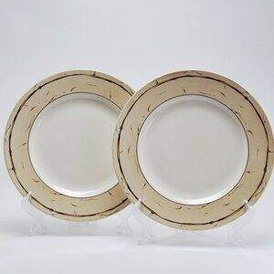Wedgwood Amway Knotted Raffia Dinner Plate, Set of 2, Maroon Rope on Beige Rim